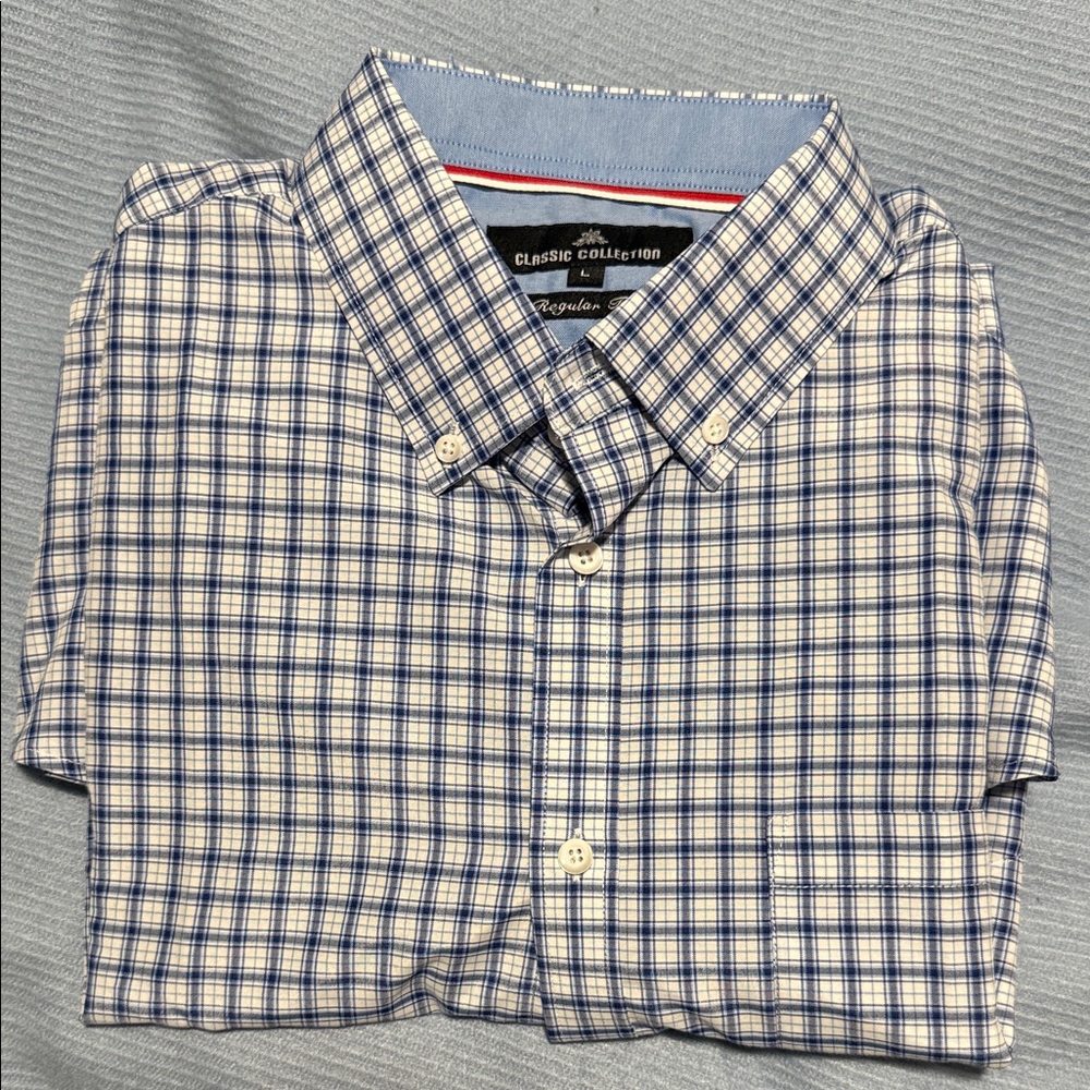 IC COLLECTION Men's Blue and White Plaid Shirt